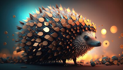 Cool, Epic, Artistic, Beautiful, and Unique Illustration of Hedgehog Animal Cinematic Adventure: Abstract 3D Wallpaper Background with Majestic Wildlife and Futuristic Design (generative AI)