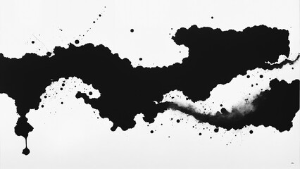 Grunge ink paint, black ink blot, abstract black water color on white background 