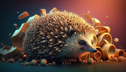 Cool, Epic, Artistic, Beautiful, and Unique Illustration of Hedgehog Animal Cinematic Adventure: Abstract 3D Wallpaper Background with Majestic Wildlife and Futuristic Design (generative AI)