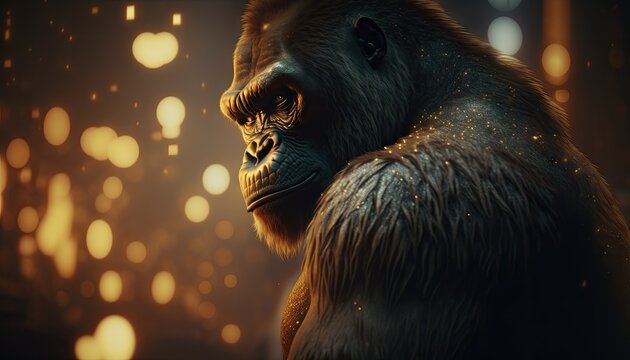 Cool, Epic, Artistic, Beautiful, and Unique Illustration of Gorilla Animal Cinematic Adventure: Abstract 3D Wallpaper Background with Majestic Wildlife and Futuristic Design (generative AI)