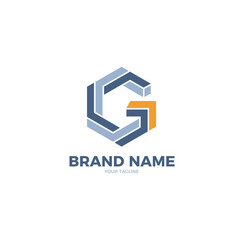 Vector illustration of letter G logo design in hexagonal shape with arrow icon