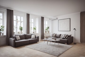 Naklejka na ściany i meble Modern living room. Luxurious apartment background with contemporary design. Modern interior design.Generative AI