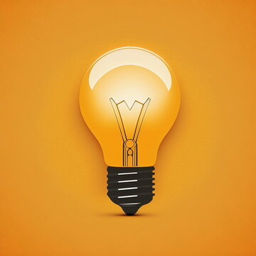 An illustration of a yellow glowing light bulb on a yellow background that represents innovative bright ideas and creative thinking. AI Generated