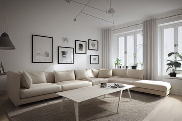 Naklejka na ściany i meble Modern living room. Luxurious apartment background with contemporary design. Modern interior design.Generative AI