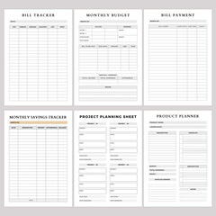 Minimalist planner pages templates. Printable Life & Business Planner Set. Life and business planner. Bill Tracker, bill Payment, Monthly Savings Tracker, subscription Tracker, project planning sheet 