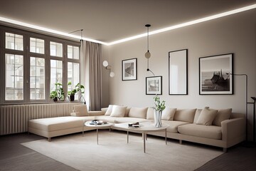 Modern living room. Luxurious apartment background with contemporary design. Modern interior design.Generative AI