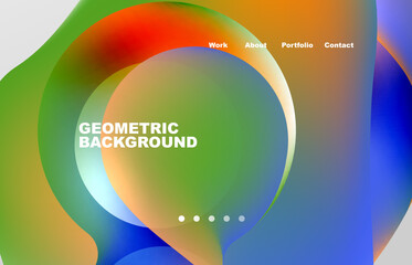 Landing page abstract liquid background. Flowing shapes, round design and circle. Web page for website or mobile app wallpaper