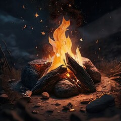 Naklejka premium A Lit Campfire