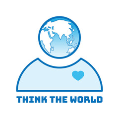 Person icon with world symbol as head part represent environmental thought. Think the world concept. Vector illustration outline flat design style.