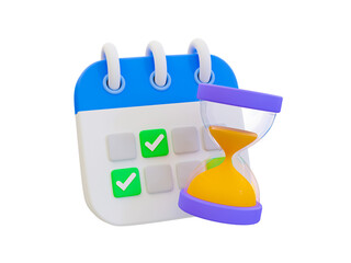 3d minimal time management concept. schedule organization. future life planning. Calendar with an hourglass. 3d illustration.