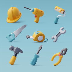 3d Vector of Construction tools icon set, industrial and worker equipment. © Kannapat