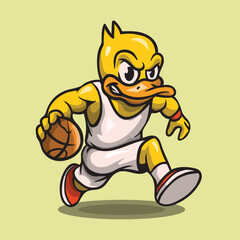 Duck Mascot As a Basket Ball Player, editable color - vector