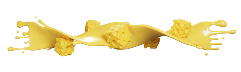 yellow cube cheese splash transparent background
