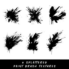 6 Splattered Grunge Paint Brush Texture Vector Pack