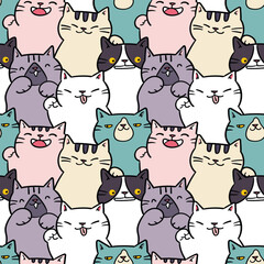 Seamless Pattern of Cute Cartoon Cat Illustration