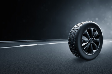 Car tires on the street 3d illustration