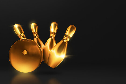 Golden bowling ball on 3d illustration