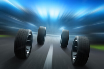 Obraz na płótnie Canvas Car tires on race track 3d illustration