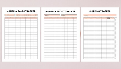 Minimalist planner pages templates. Printable Life & Business Planner Set. Life and business planner. Printable Page  Monthly Sales Tracker, Monthly Profit Tracker, Shipping Tracker.