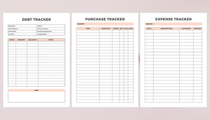 Minimalist planner pages templates. Printable Life & Business Planner Set. Life and business planner. Printable Page Debt Tracker, Purchase Tracker, Expense Tracker.