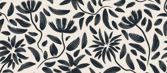 Fotobehang flowers hand drawn seamless pattern. ink brush texture.  © andin