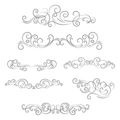 Ornamental Rule Lines in Different Design, Decorative dividers, Swirl elements, Vector graphic elements for design vector elements