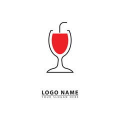 vector red drink glass logo icon.
