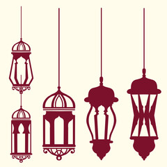 set of silhouettes islamic lamps
