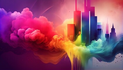 City rainbow background. Generative AI, Generative, AI