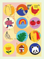 Highlights cover, posts and stories for social media. Abstract retro icon summer spring nature vintage vector illustration.