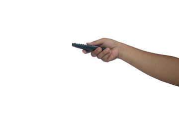 selective focus to Asia man's hand holding television remote control, soft focus