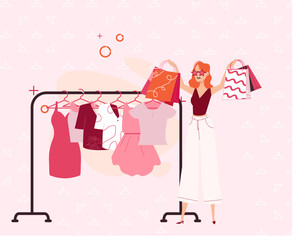 vector illustration of a woman shopping in a boutique