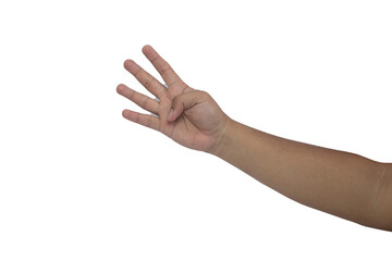 selective focus to hand gesture of an asian man using the number four symbol, soft focus