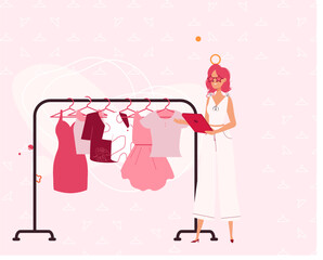 vector illustration of a woman shopping in a boutique