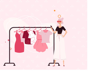 vector illustration of a woman shopping in a boutique