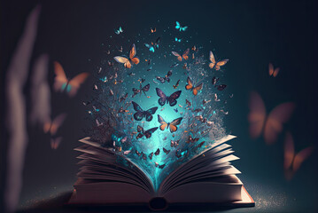 magic book with butterflies Generative AI