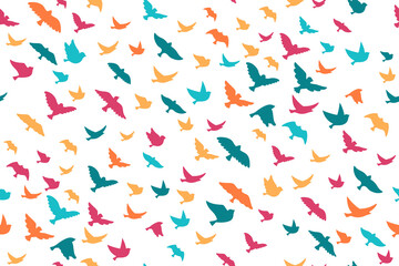 Bird dove colorful silhouette seamless pattern. Modern trendy shape fowl sparrow, dove pigeon figure boundless wallpaper texture paper. Print birds songbird repeat scrapbook decoration ornament