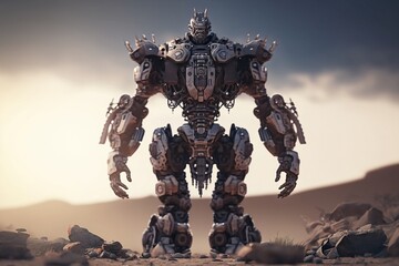 Naklejka premium Robot Warrior: Menacing and Fearless