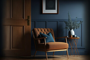 modern living room with chair blue color interior design Generative AI