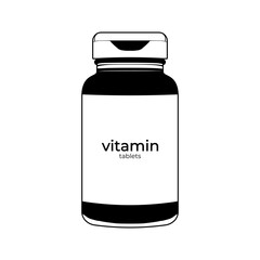 The best vitamin tablets medical bottle in black and white icon, vector illustration in trendy style. Editable graphic resources for many purposes.