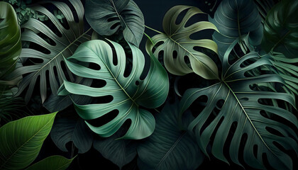 Green tropical plant leaves
