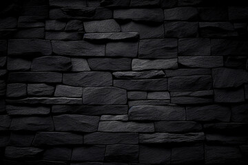 Black stone brick wall textured. Black Brick Wall Background. Generative AI