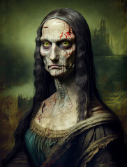 Portrait of A Renaissance Venetian Woman Zombie - Traditional Oil Media Concept Illustration - Public Domain Subject - AI Generative