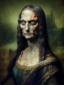 Portrait Of A Renaissance Venetian Woman Zombie - Traditional Oil Media Concept Illustration - Public Domain Subject - AI Generative