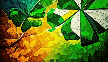 Saint Patrick's Day Geometric Shapes with Abstract patterns and Bright color palette : A Beautiful Unique Colorful and Bold 3D Rendering Wallpaper Template for Celebration (generative AI)