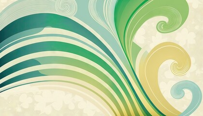 Saint Patrick's Day Geometric Shapes with Curved lines and Soft color palette : A Beautiful Unique Colorful and Bold 3D Rendering Wallpaper Template for Celebration (generative AI)