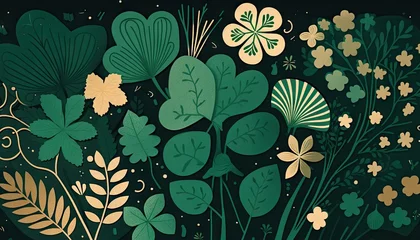 Foto op Plexiglas Saint Patrick's Day Geometric Shapes with Floral patterns and Mild color palette : A Beautiful Unique Colorful and Bold 3D Rendering Wallpaper Template for Celebration (generative AI) © Get Stock