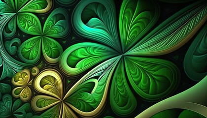 Saint Patrick's Day Geometric Shapes with Fractal patterns and Bright color palette : A Beautiful Unique Colorful and Bold 3D Rendering Wallpaper Template for Celebration (generative AI)