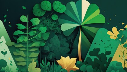 Saint Patrick's Day Geometric Shapes with Nature-inspired designs and Bright color palette : A Beautiful Unique Colorful and Bold 3D Rendering Wallpaper Template for Celebration (generative AI)