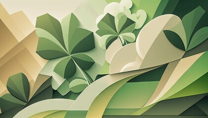 Saint Patrick's Day Geometric Shapes with Overlapping shapes and Calm color palette : A Beautiful Unique Colorful and Bold 3D Rendering Wallpaper Template for Celebration (generative AI)